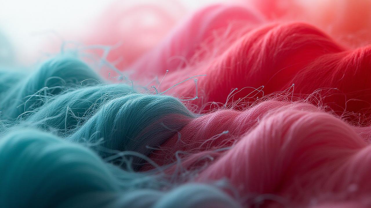 Close up of vibrant textile fibers weaving together